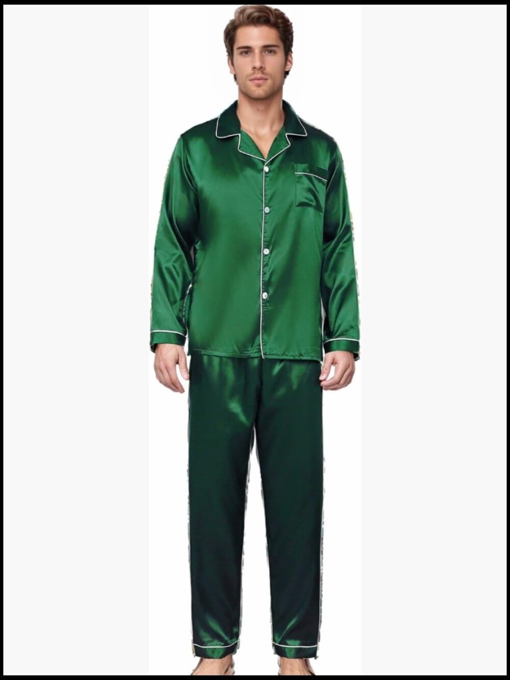 Men's Silky Satin Pajamas Set Long Sleeve Top and Pants Sleepwear